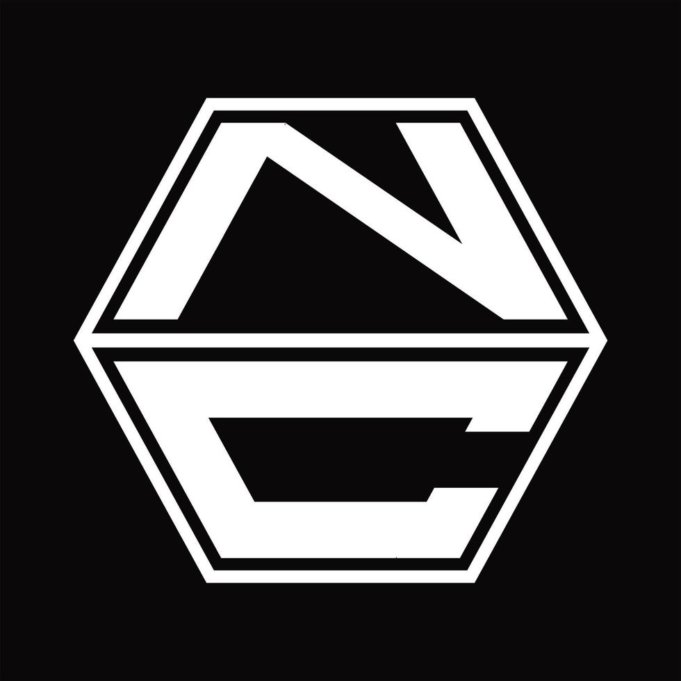 monograma de logotipo nc com modelo de design em forma de hexágono para cima e para baixo vetor