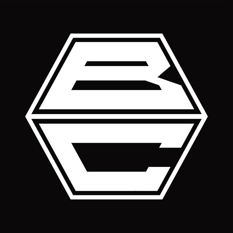 monograma de logotipo bc com modelo de design em forma de hexágono para cima e para baixo vetor
