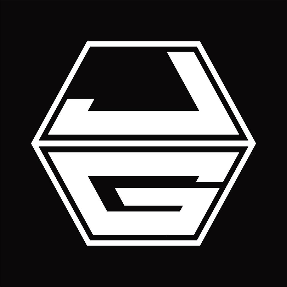 monograma do logotipo jg com modelo de design em forma de hexágono para cima e para baixo vetor