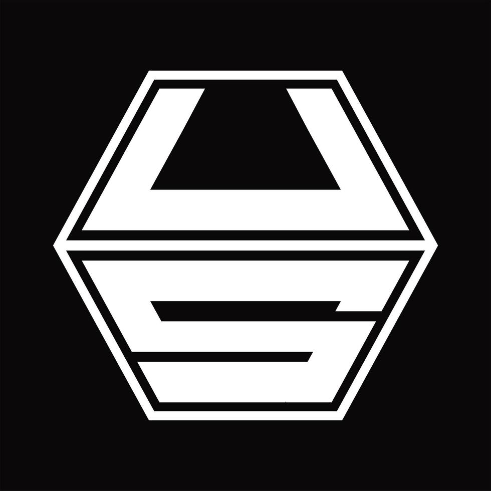monograma de logotipo dos eua com modelo de design em forma de hexágono para cima e para baixo vetor