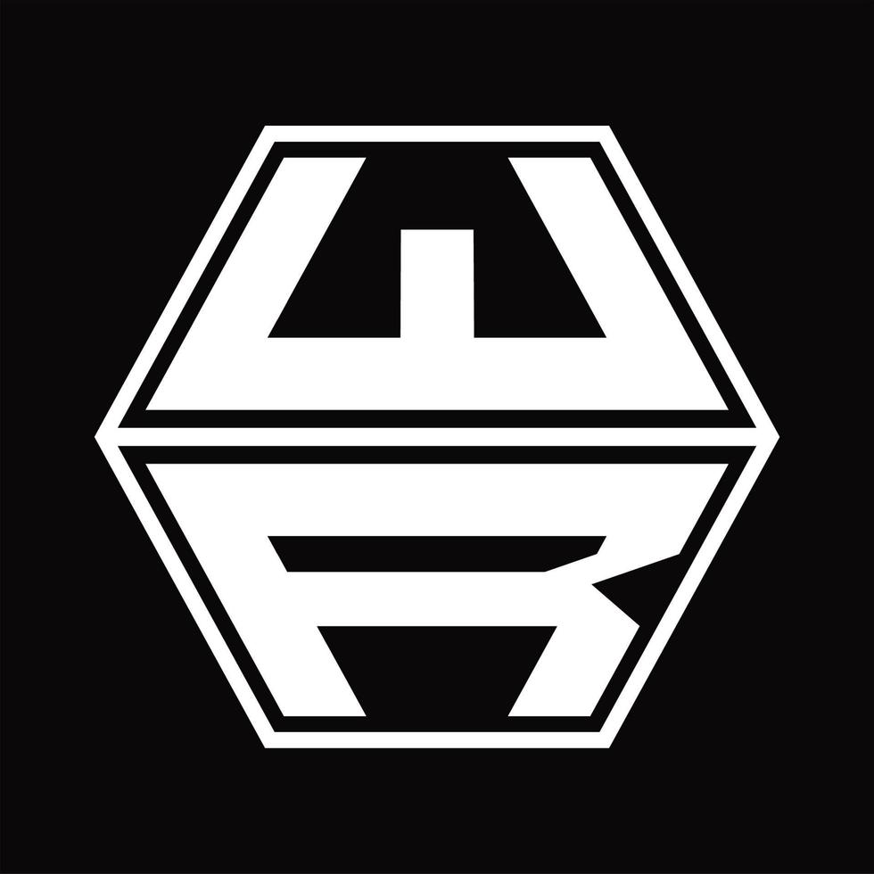 monograma de logotipo wr com modelo de design em forma de hexágono para cima e para baixo vetor