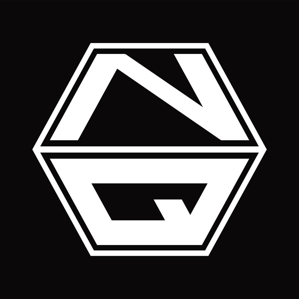 monograma de logotipo nq com modelo de design em forma de hexágono para cima e para baixo vetor