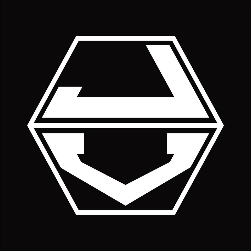 monograma de logotipo jv com modelo de design em forma de hexágono para cima e para baixo vetor
