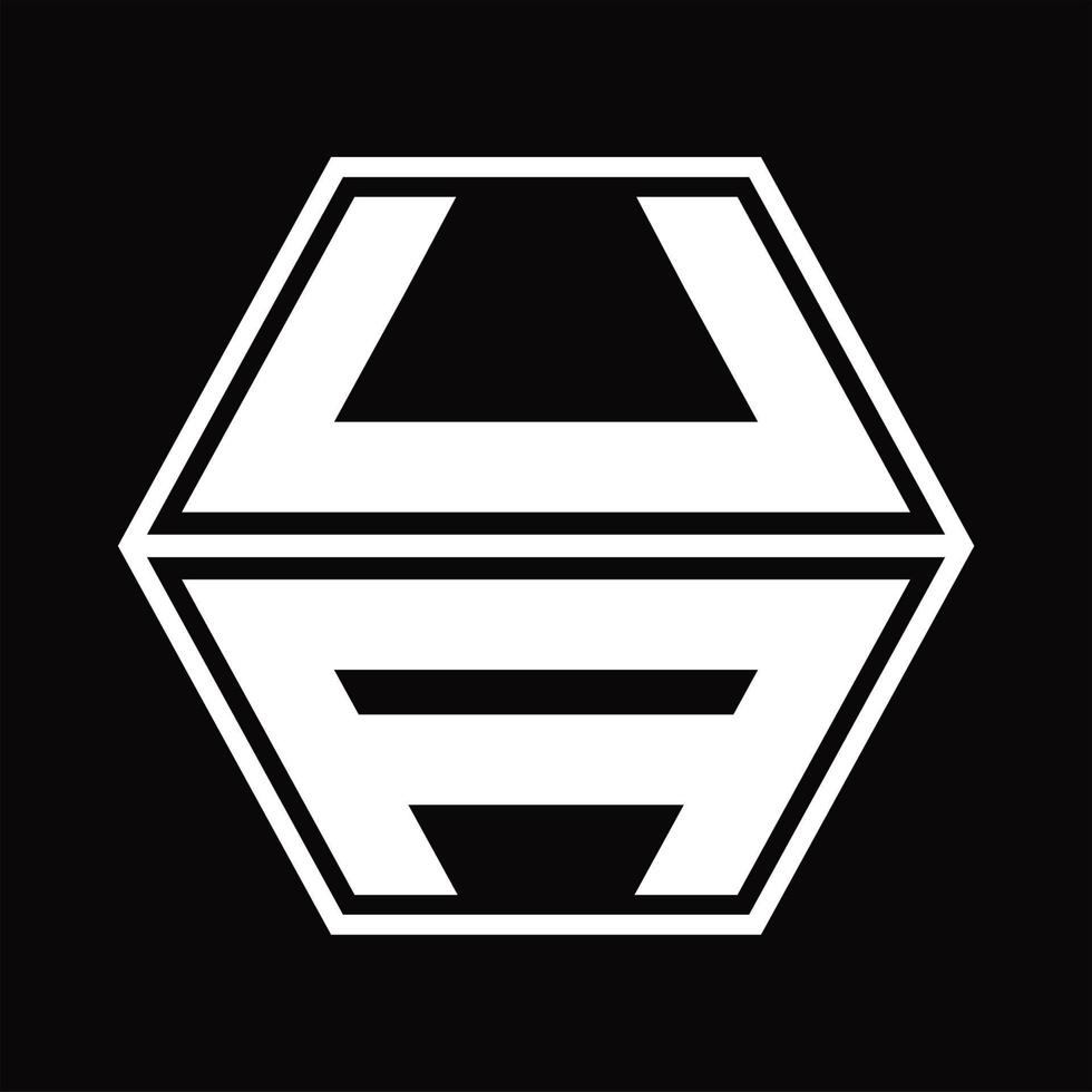 monograma de logotipo ua com modelo de design em forma de hexágono para cima e para baixo vetor