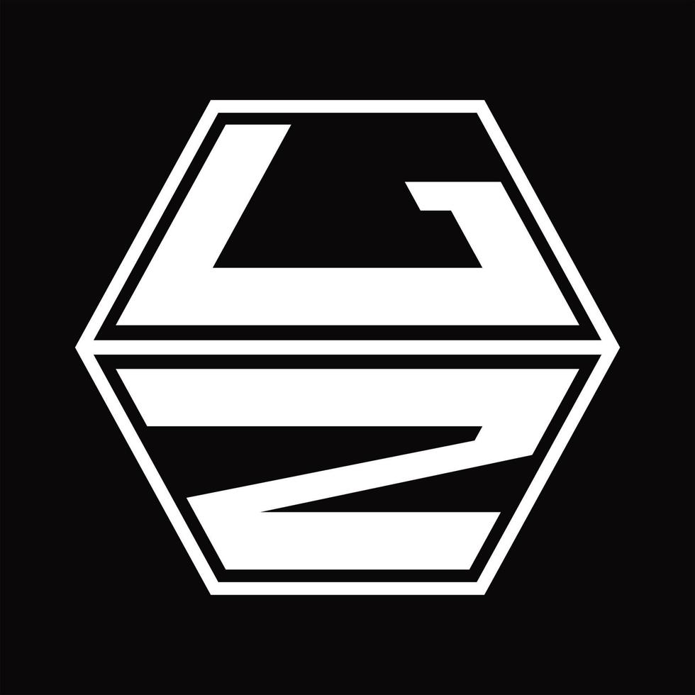 monograma do logotipo lz com modelo de design em forma de hexágono para cima e para baixo vetor