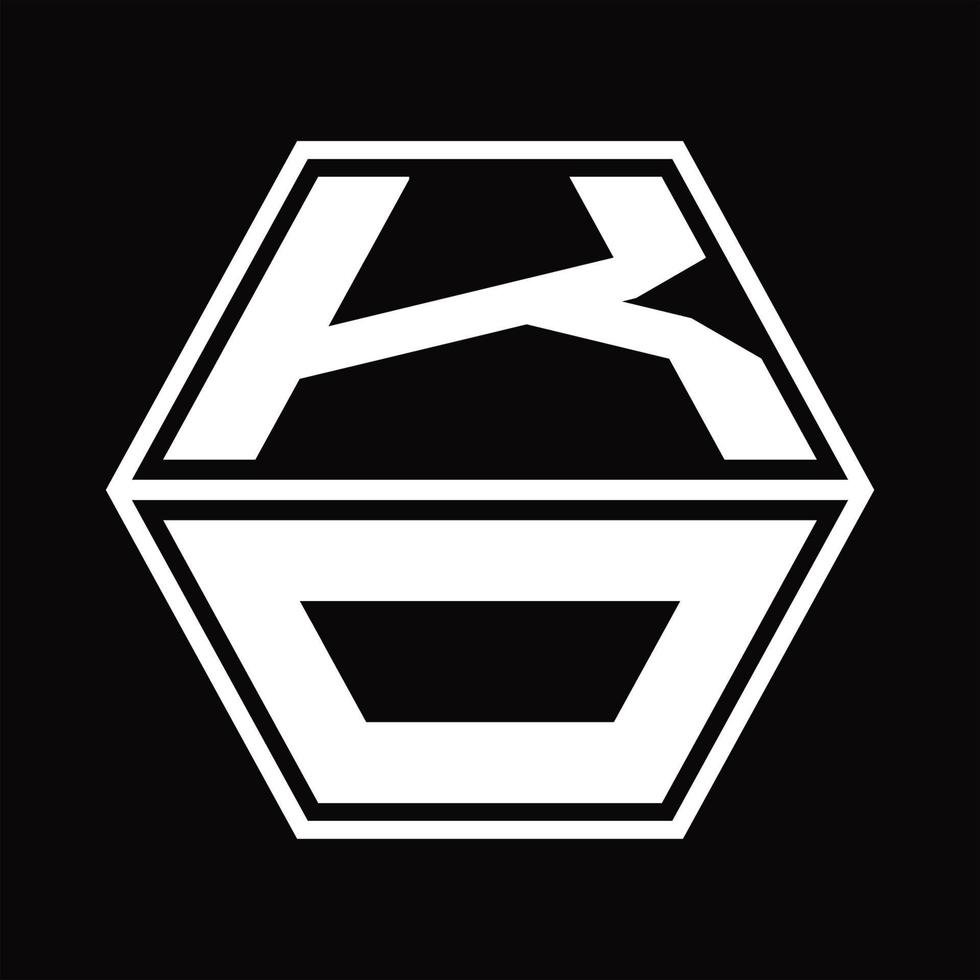 monograma de logotipo ko com modelo de design em forma de hexágono para cima e para baixo vetor