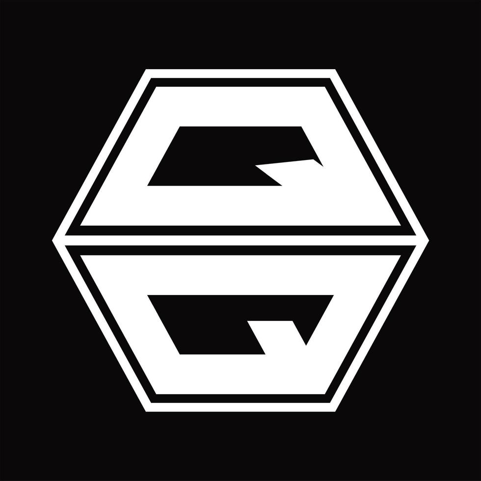 monograma de logotipo qq com modelo de design em forma de hexágono para cima e para baixo vetor