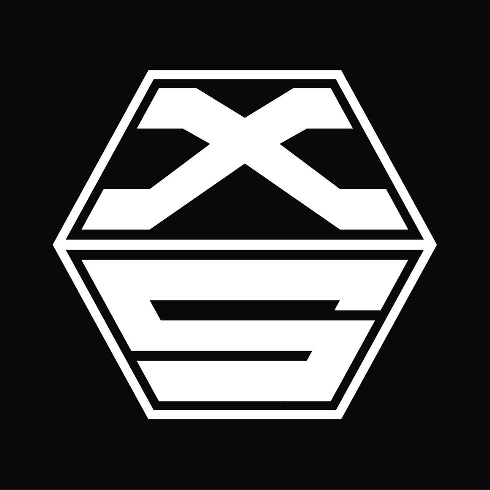 monograma do logotipo xs com modelo de design em forma de hexágono para cima e para baixo vetor