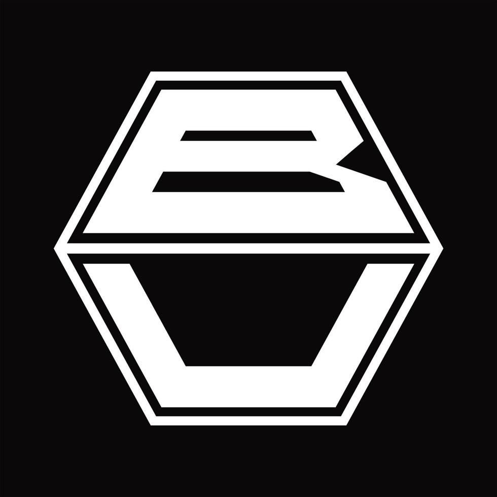 monograma de logotipo bu com modelo de design em forma de hexágono para cima e para baixo vetor