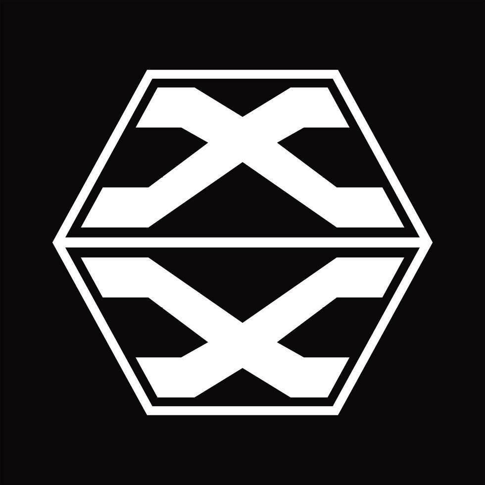 monograma de logotipo xx com modelo de design em forma de hexágono para cima e para baixo vetor