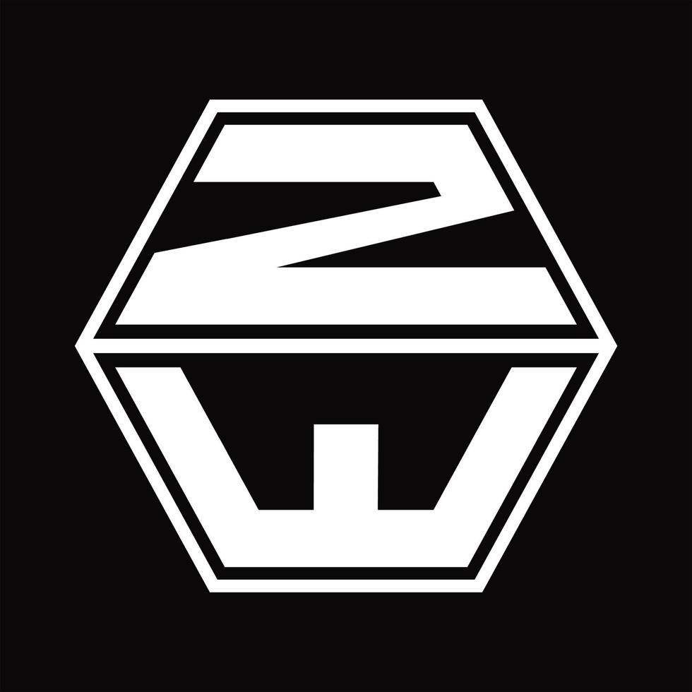 monograma de logotipo zw com modelo de design em forma de hexágono para cima e para baixo vetor