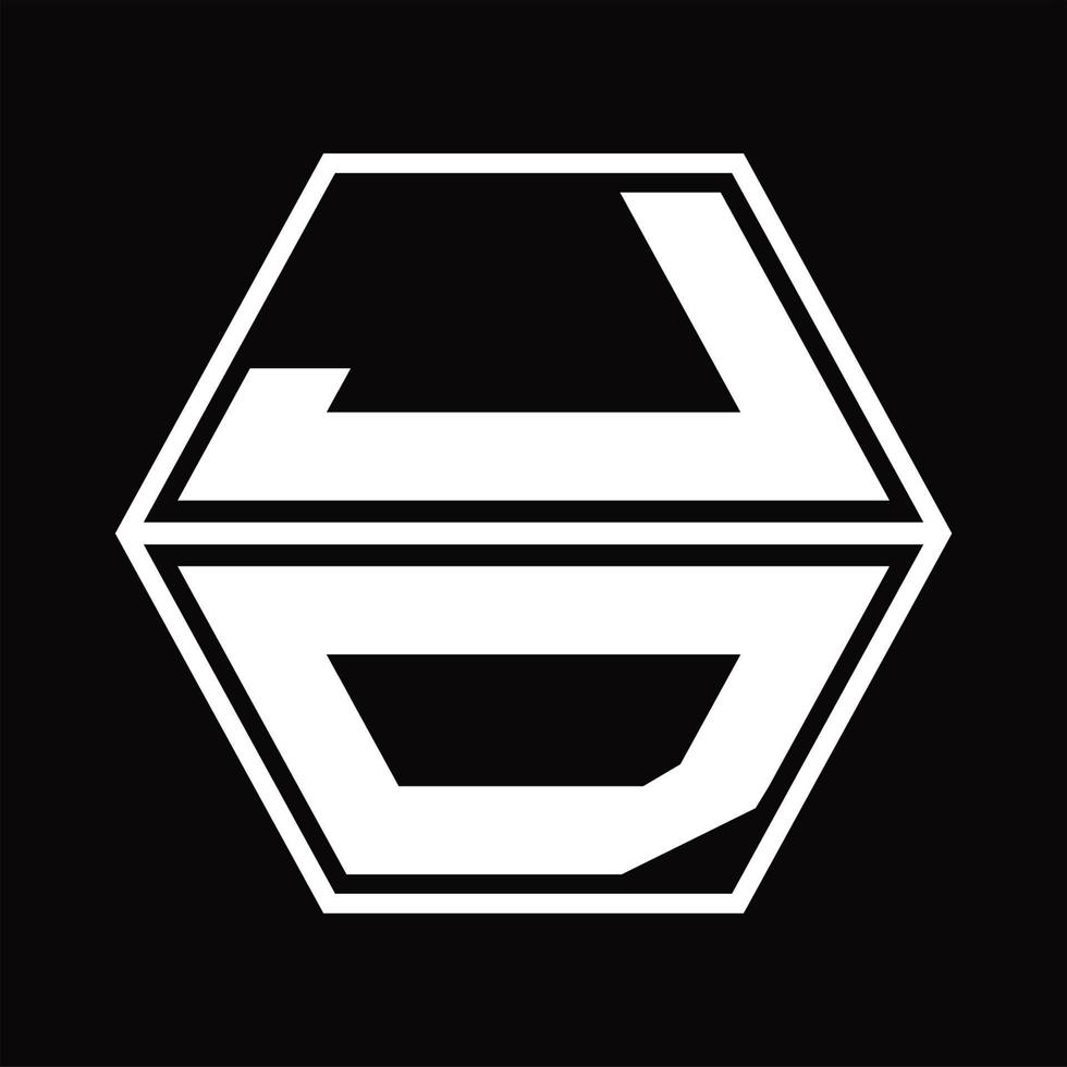 monograma do logotipo jd com modelo de design em forma de hexágono para cima e para baixo vetor