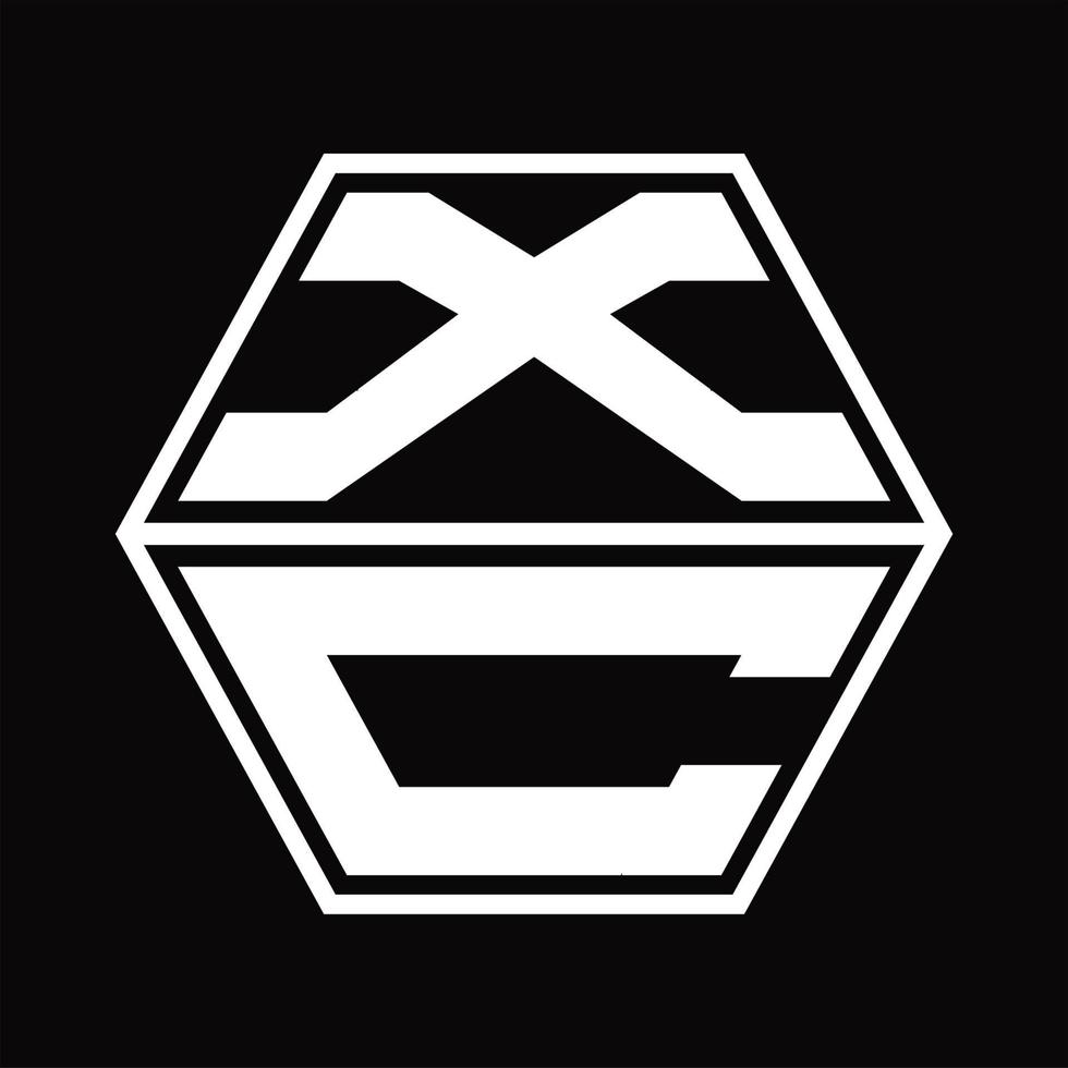 monograma do logotipo xc com modelo de design em forma de hexágono para cima e para baixo vetor