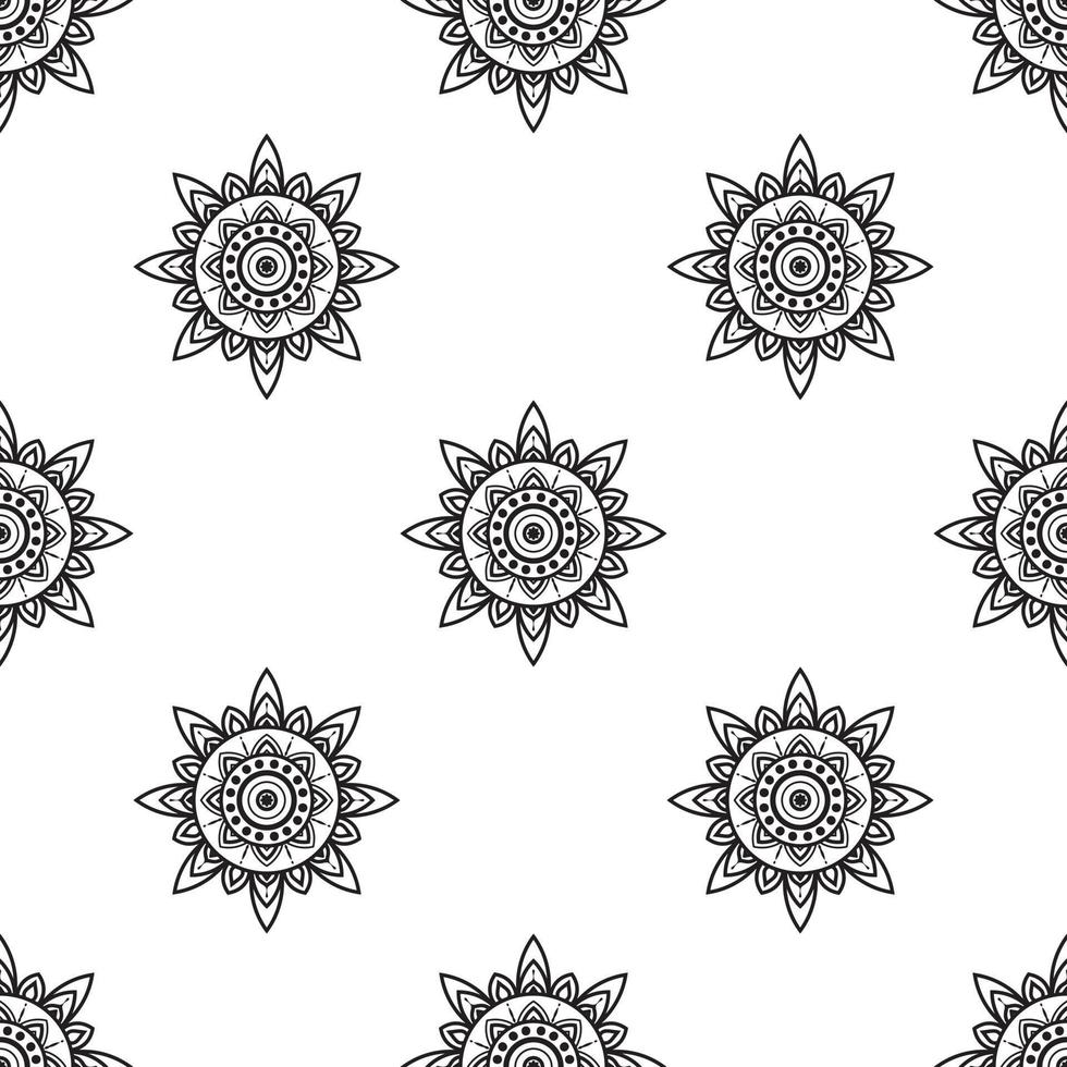 mandala design preto e branco sem costura padrão. fundo desenhado à mão. motivos islâmicos, árabes, indianos e otomanos. perfeito para impressão em tecido ou papel. vetor