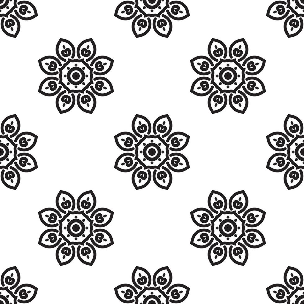 mandala simples preto e branco sem costura padrão. pode ser usado para papel de parede, preenchimentos de padrão, livros para colorir e páginas para crianças e adultos. Preto e branco. vetor