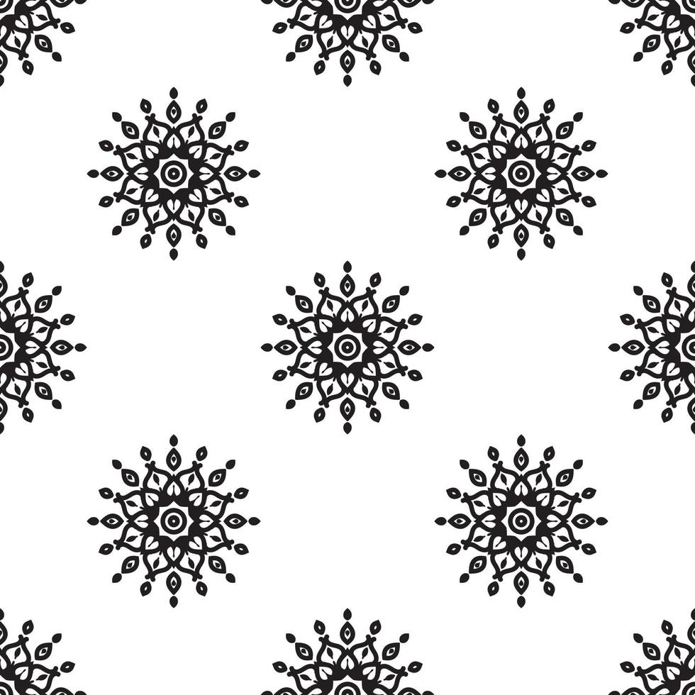 flor mandala arte preto e branco sem costura padrão. pode ser usado para papel de parede, preenchimentos de padrão, livros para colorir e páginas para crianças e adultos. vetor