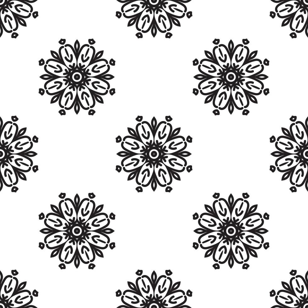 mandala parede arte preto e branco sem costura padrão. fundo retrô monocromático inspirado na arte tradicional vetor
