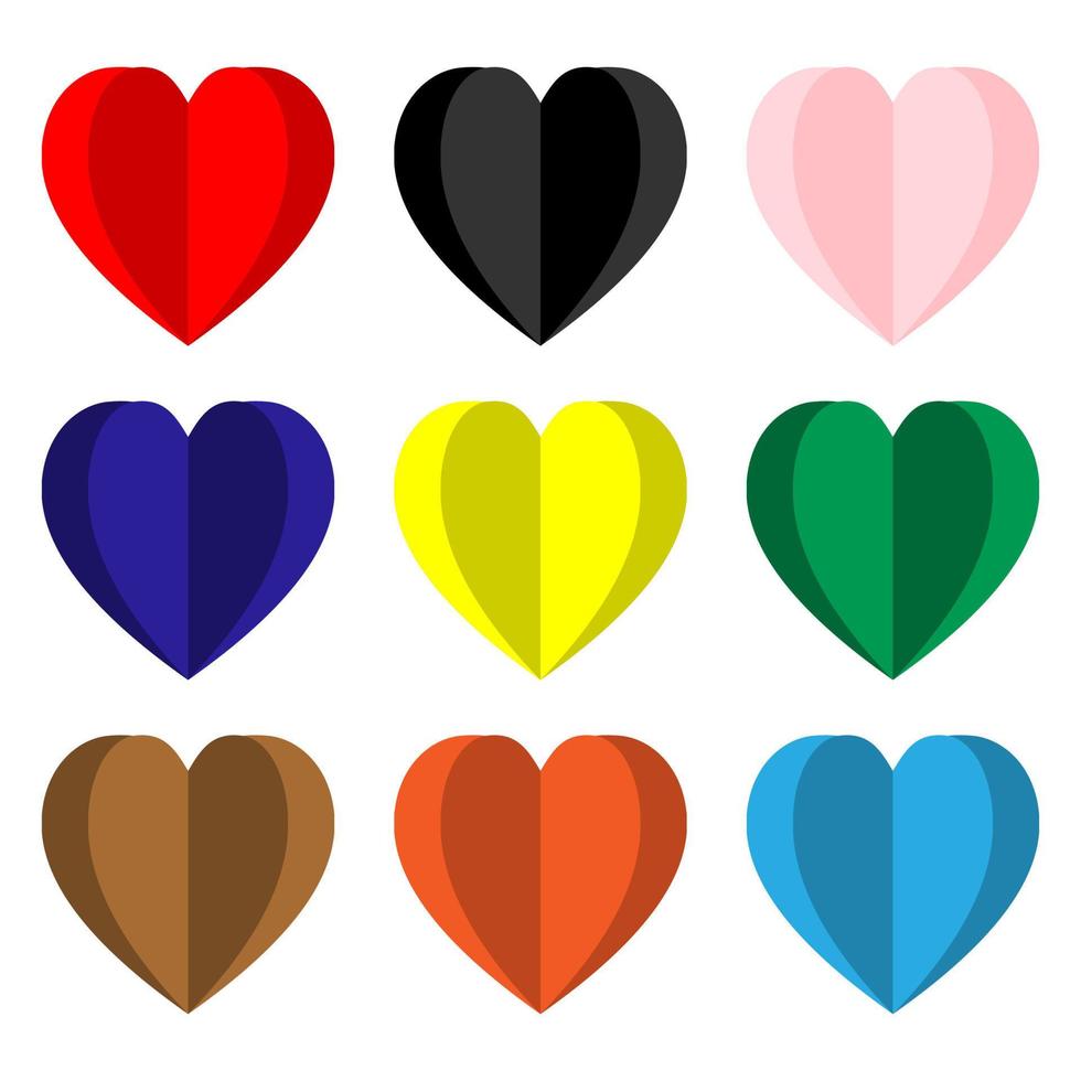 conjunto de vetores de papel de coração colorido para amante dos namorados isolado