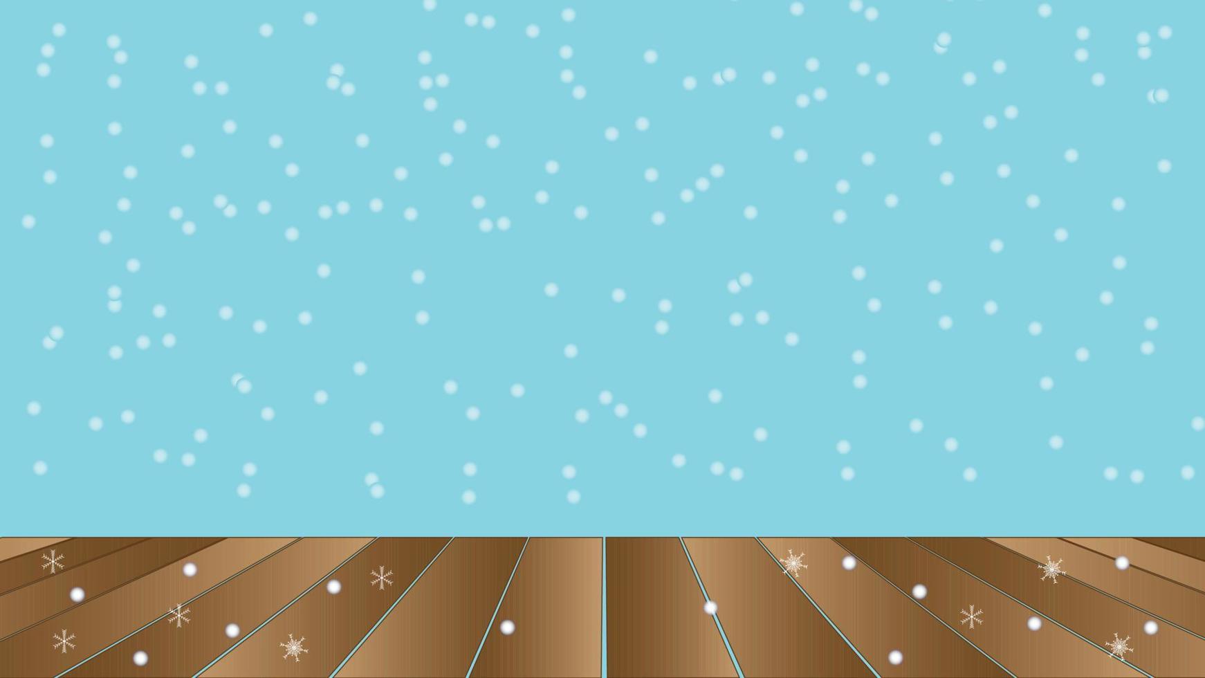 queda de neve com borrão de luz estrela com piso de madeira para mostrar produto 3d vector abstrato azul