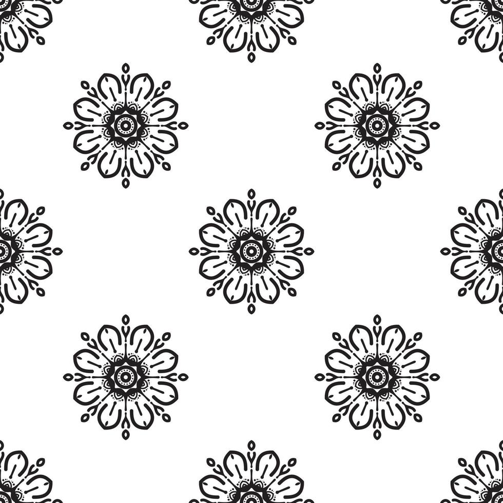 flor mandala arte preto e branco sem costura padrão. fundo desenhado à mão. motivos islâmicos, árabes, indianos e otomanos. perfeito para impressão em tecido ou papel. vetor