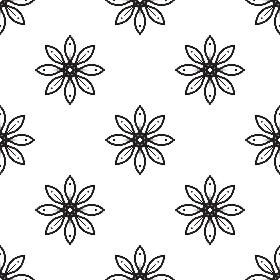 mandala flor preto e branco sem costura padrão. fundo retrô monocromático inspirado na arte tradicional vetor