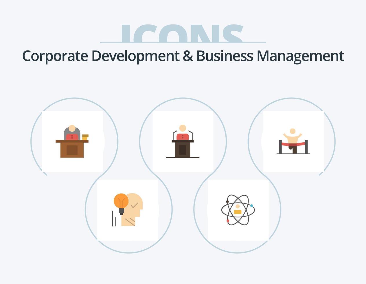 desenvolvimento corporativo e gerenciamento de negócios plana icon pack 5 design de ícones. computador. mesa. desenvolvimento. talento. pessoal vetor