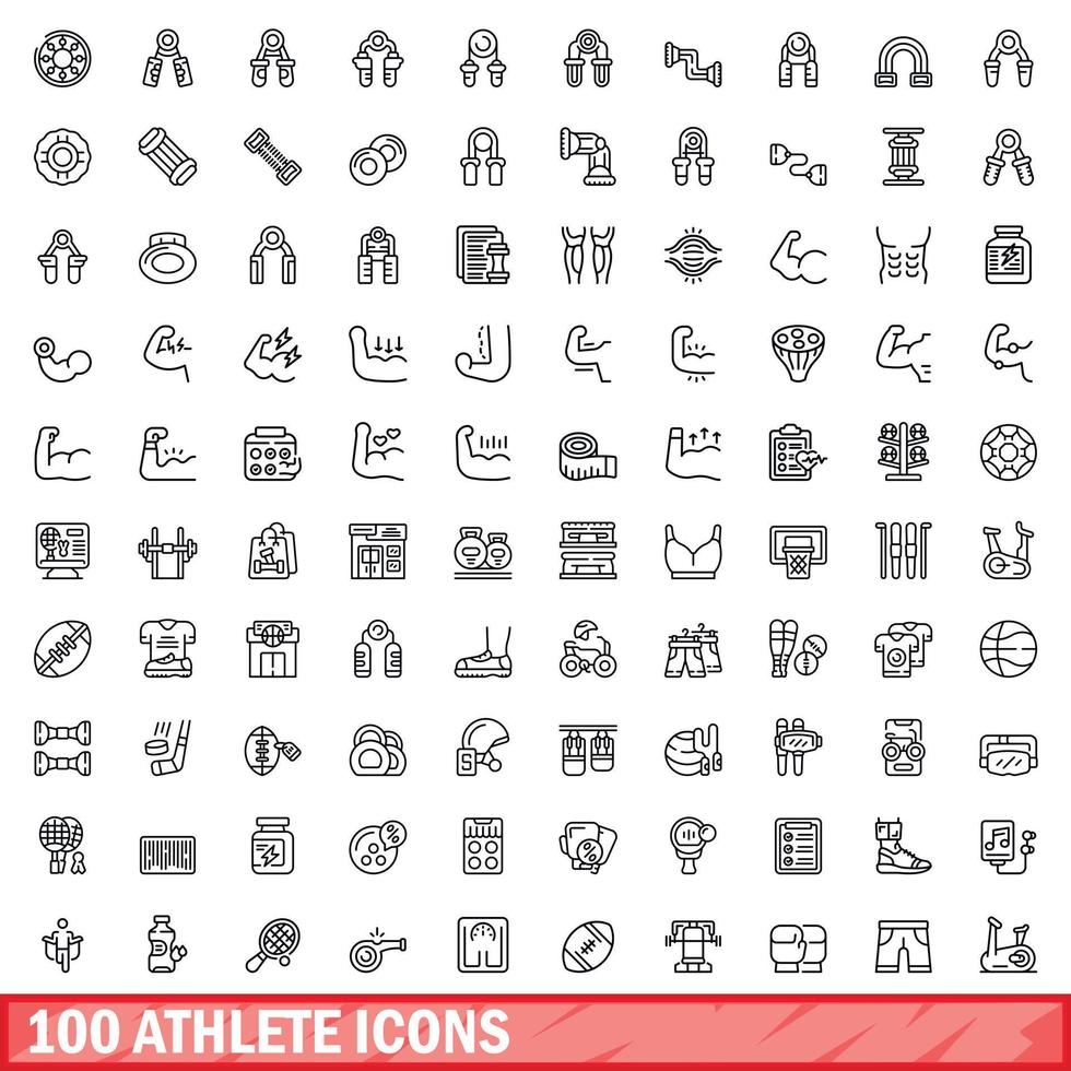 Conjunto de 100 ícones de atleta, estilo de estrutura de tópicos vetor