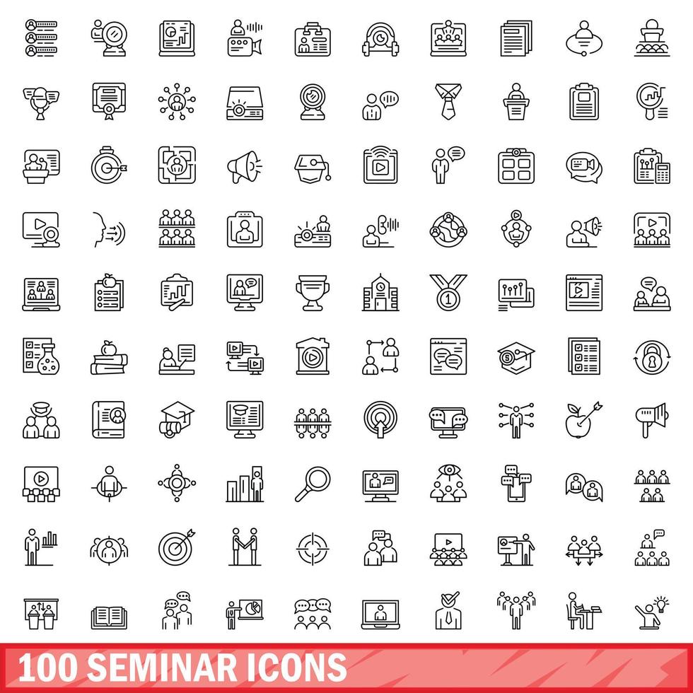 conjunto de 100 ícones de seminário, estilo de estrutura de tópicos vetor