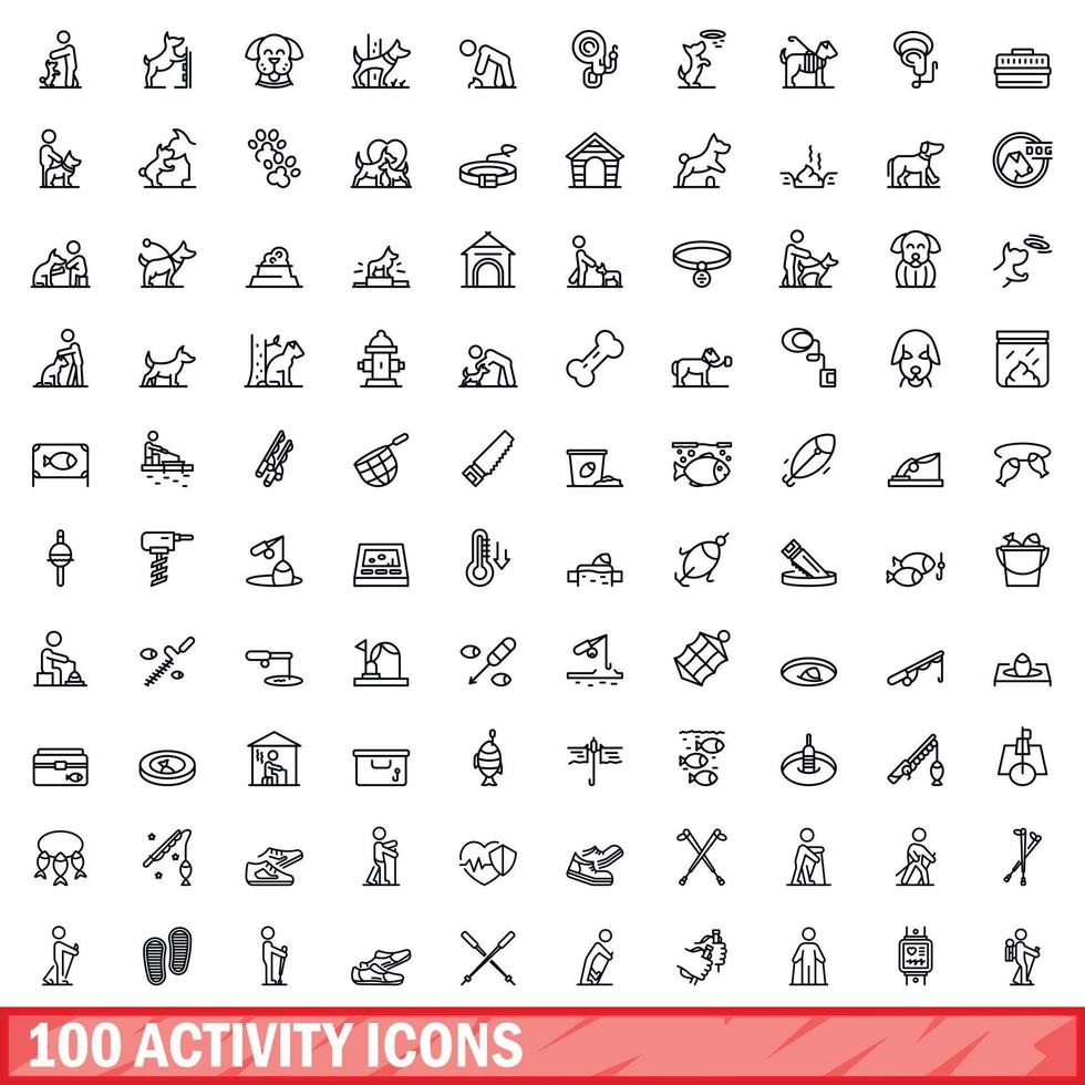 conjunto de 100 ícones de atividade, estilo de estrutura de tópicos vetor