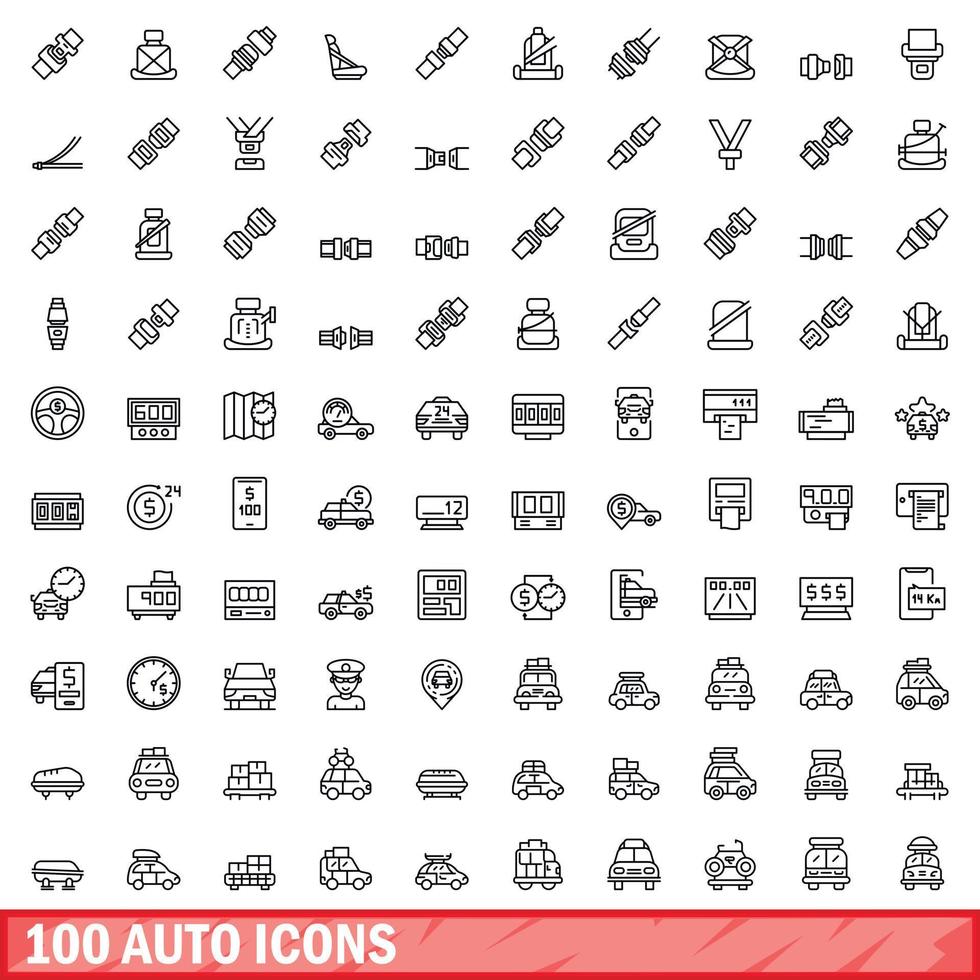 Conjunto de 100 ícones automáticos, estilo de contorno vetor