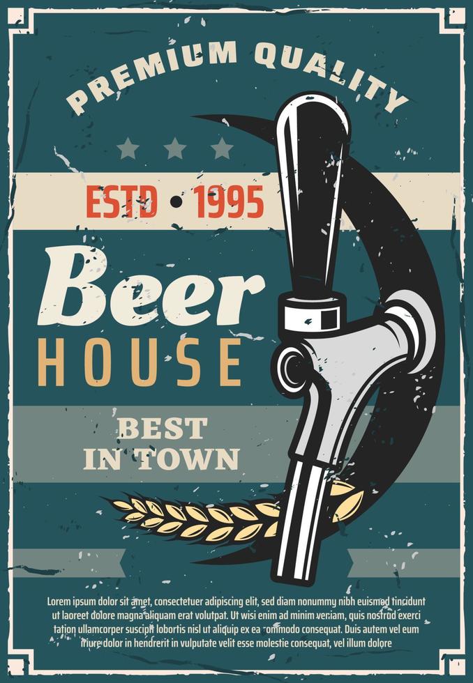 casa de cerveja ou cartaz retrô de tradição de cervejaria artesanal vetor