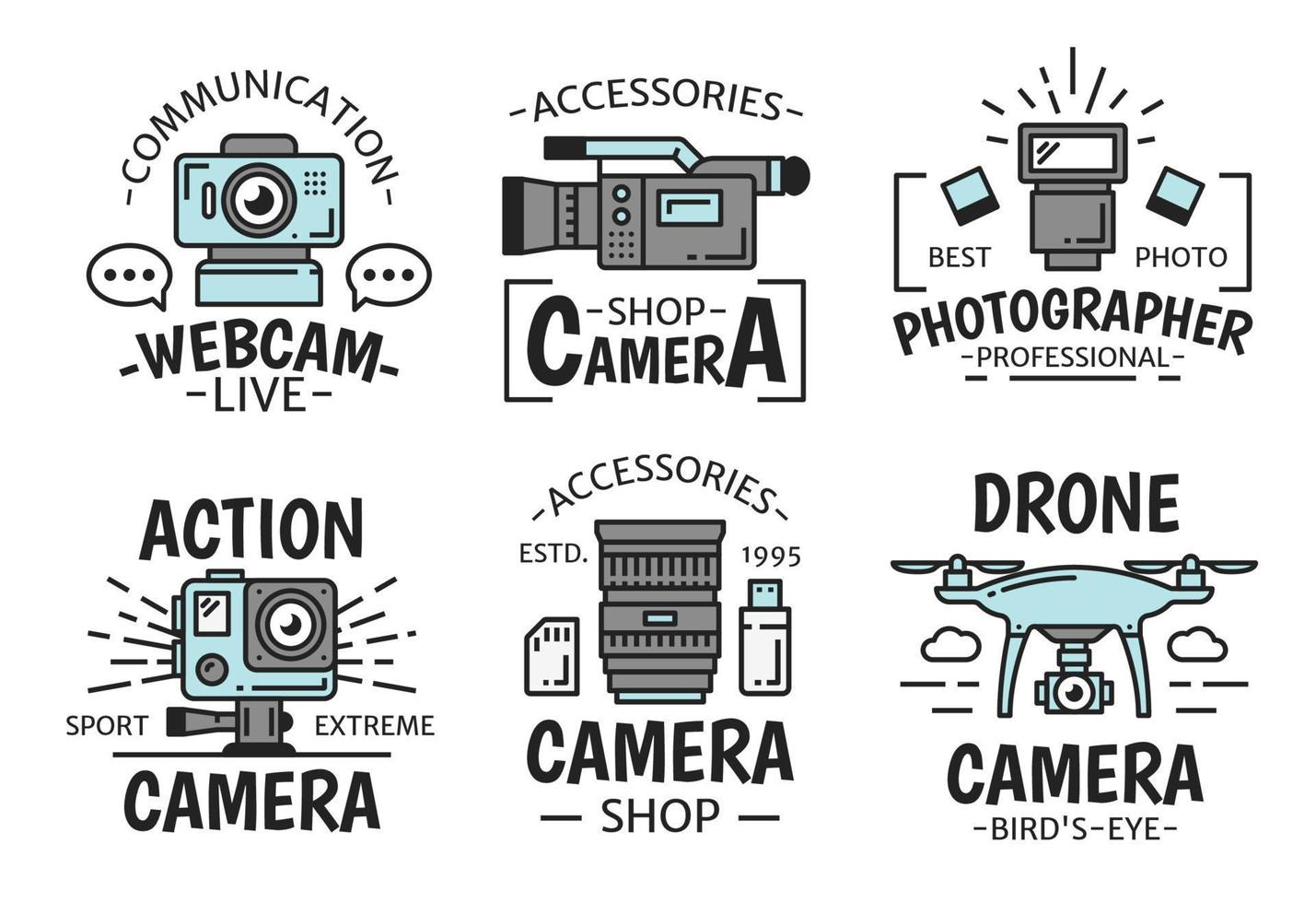 dispositivos digitais, ícones vetoriais de câmera e webcam vetor