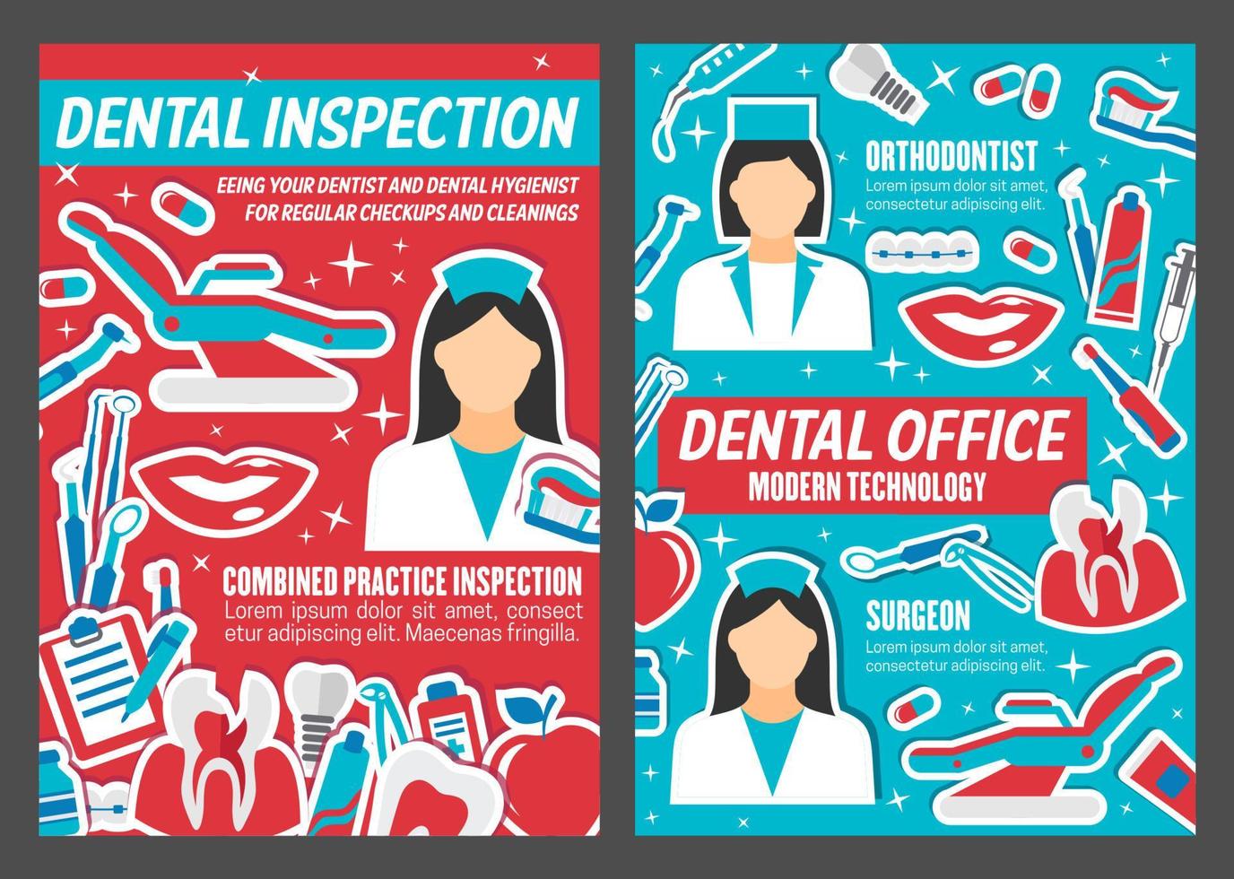 clínica de dentista e cartaz de cuidados de saúde dental vetor