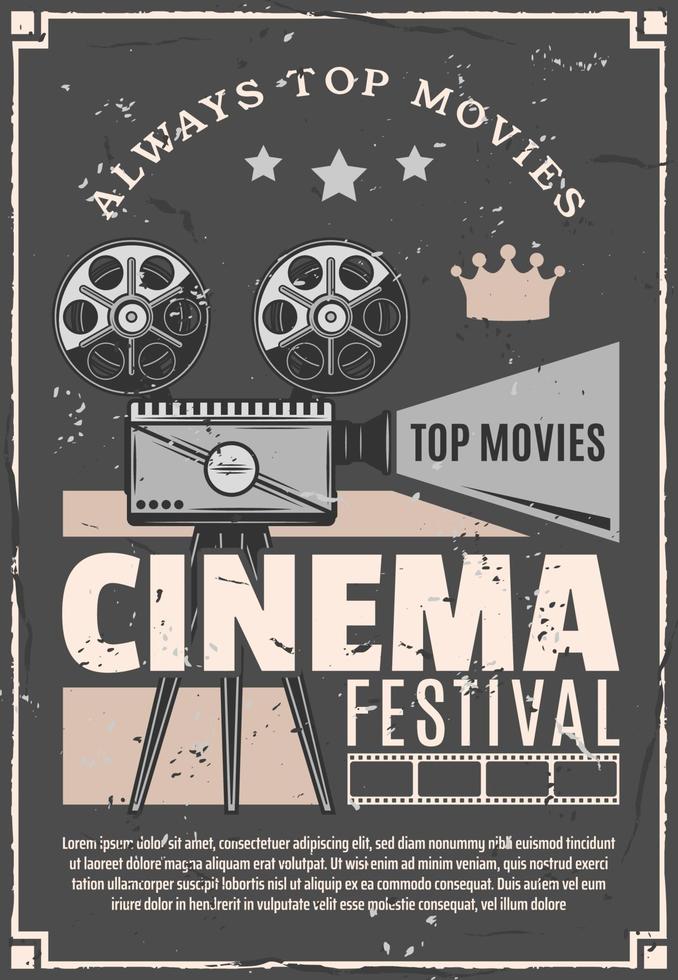 cartaz de câmera retrô de vetor de festival de cinema de cinema