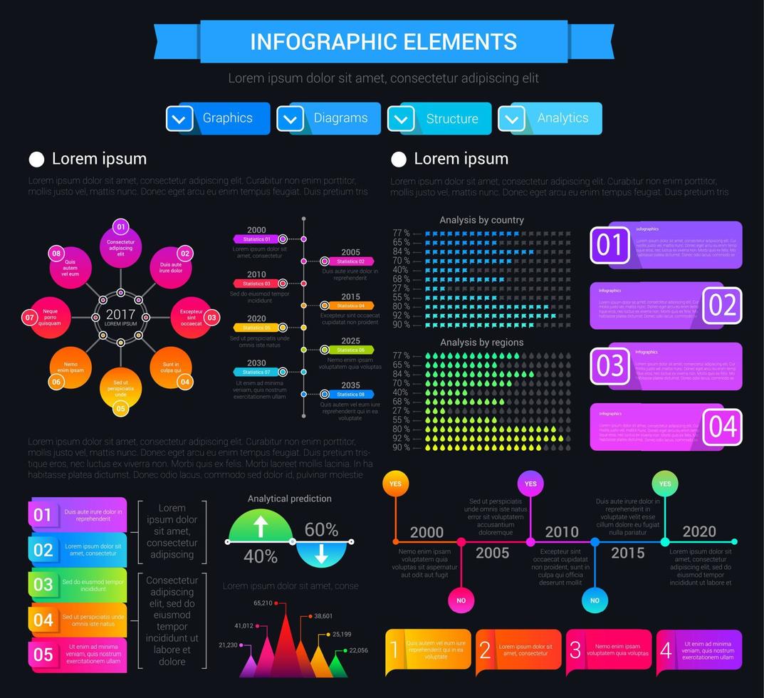 elementos de design infográfico, gráficos e tabelas vetor