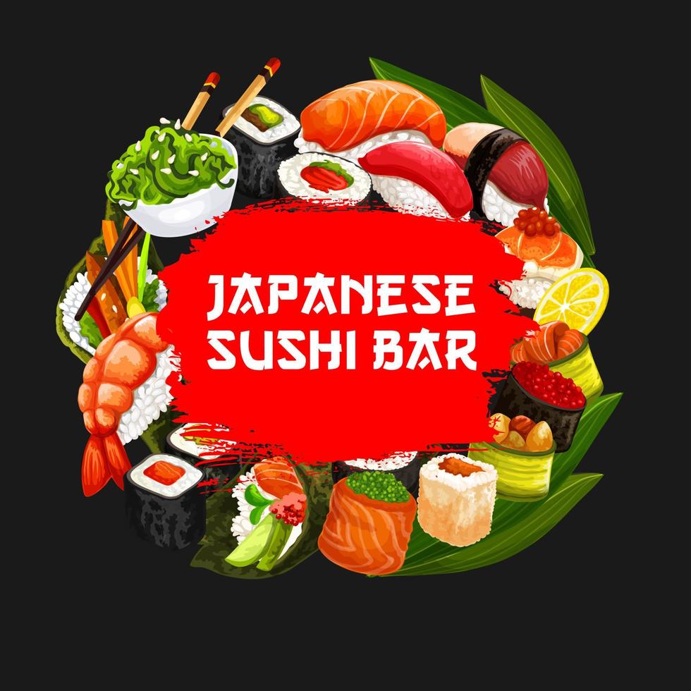 capa de menu de comida de sushi bar japonês vetor