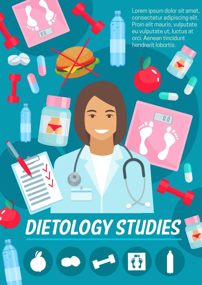 dietologia estudos médicos, médico nutricionista vetor