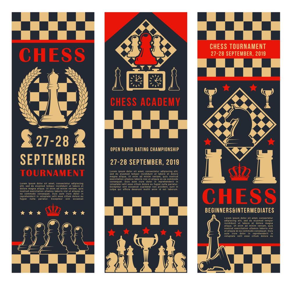 banners de torneio de jogo com peças de xadrez vetor