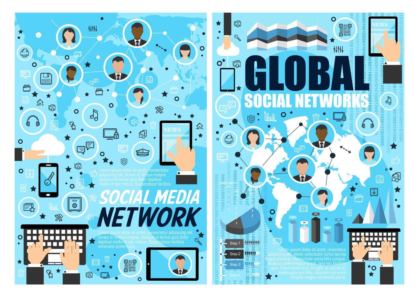 rede social global e de mídia, vetor linear