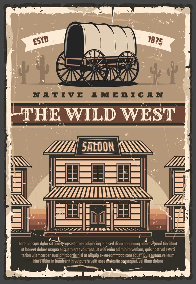 saloon e vagão do velho oeste americano, pôster retrô vetor