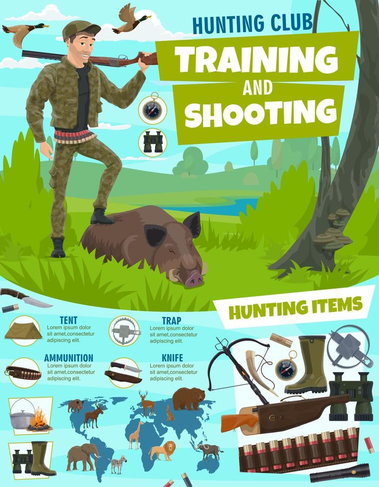 cartaz de clube esportivo de caça, treinamento em tiro vetor