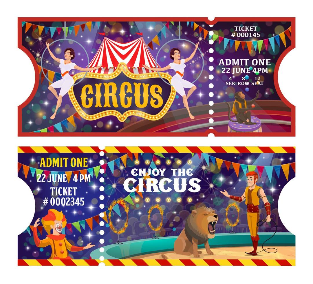 ingressos para espetáculos de circo ingressos para desenhos animados antigos vetor
