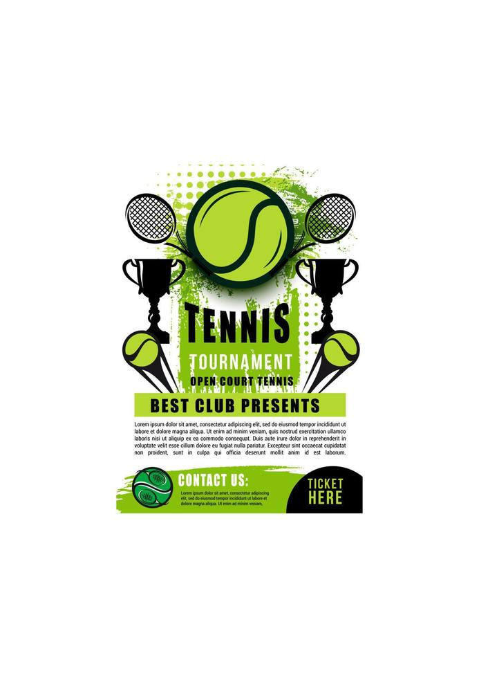 bola de tênis, raquetes e troféu. torneio esportivo vetor