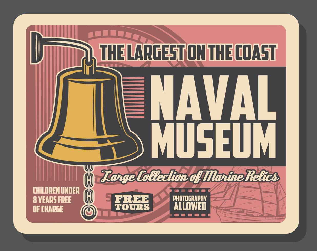 cartaz vetorial do museu naval, sino do convés vetor