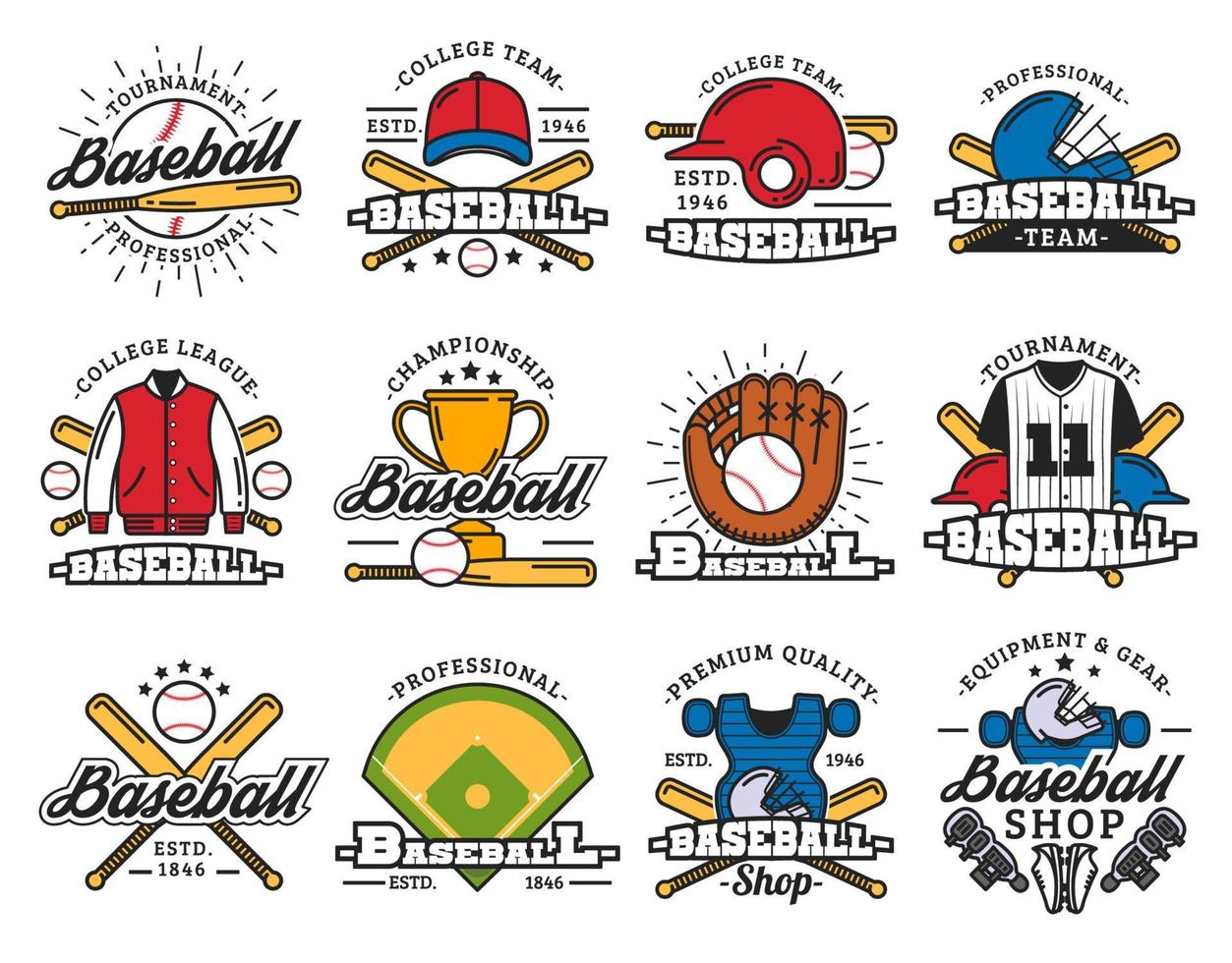 itens e ícones isolados do jogo de esporte de beisebol vetor