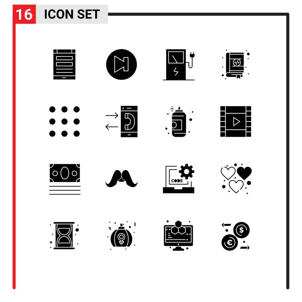 pacote de interface do usuário de 16 glifos sólidos básicos de marcação de codificação de carga de design de favoritos elementos de design de vetores editáveis