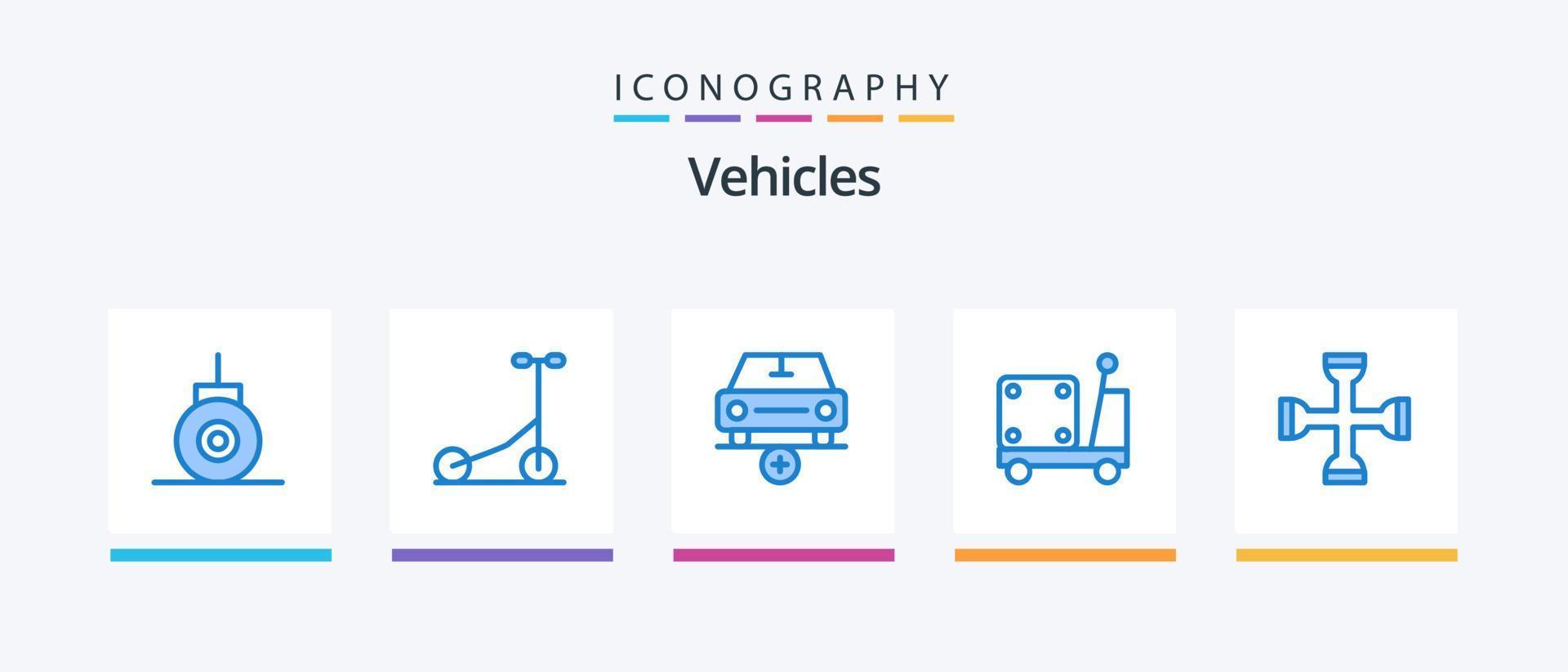 Pacote de ícones azul 5 de veículos, incluindo configuração. Cruz. mais. caminhão. logística. design de ícones criativos vetor