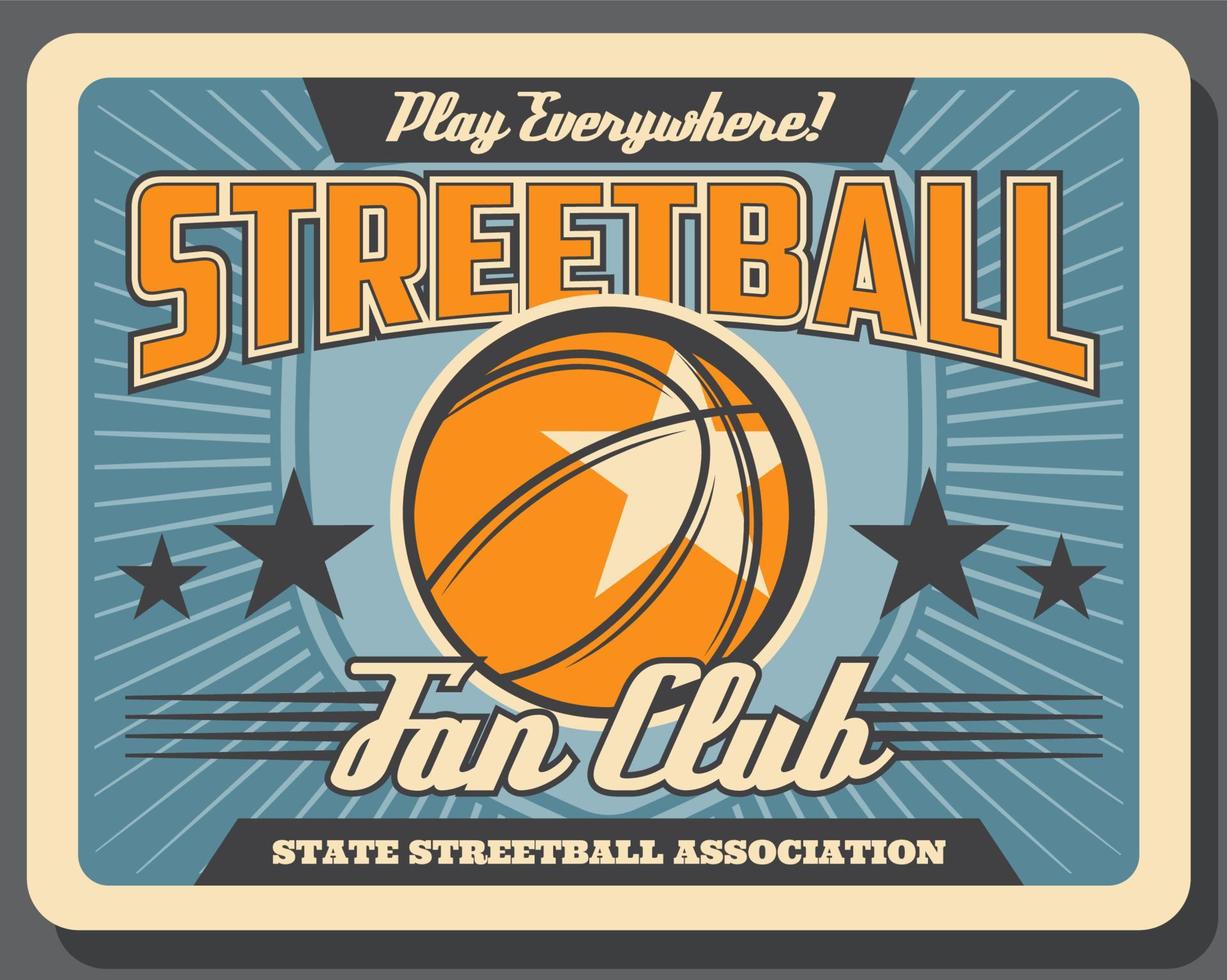 streetball e esporte de basquete, bola de couro vetor