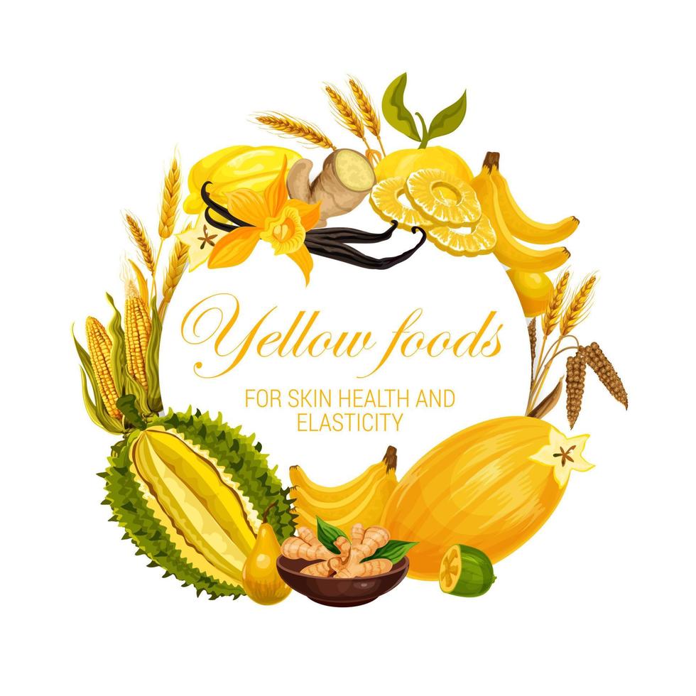 dieta de cor, frutas de nutrição de alimentos amarelos, especiarias vetor