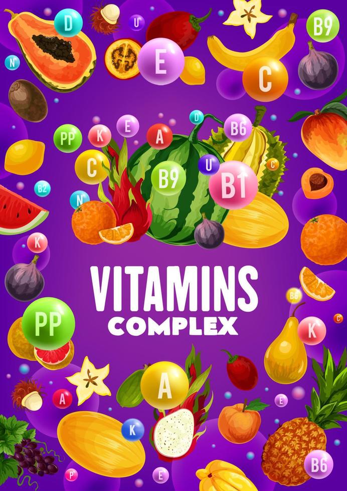 frutas tropicais e bagas fontes de vitaminas vetor